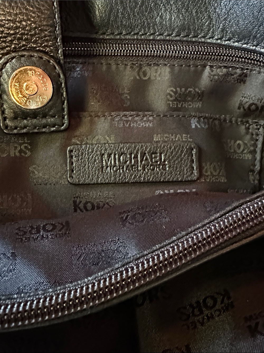 Michael Kors Black Leather Studded Tote Shoulder Bag Gold Hardware - Picture 10 of 12